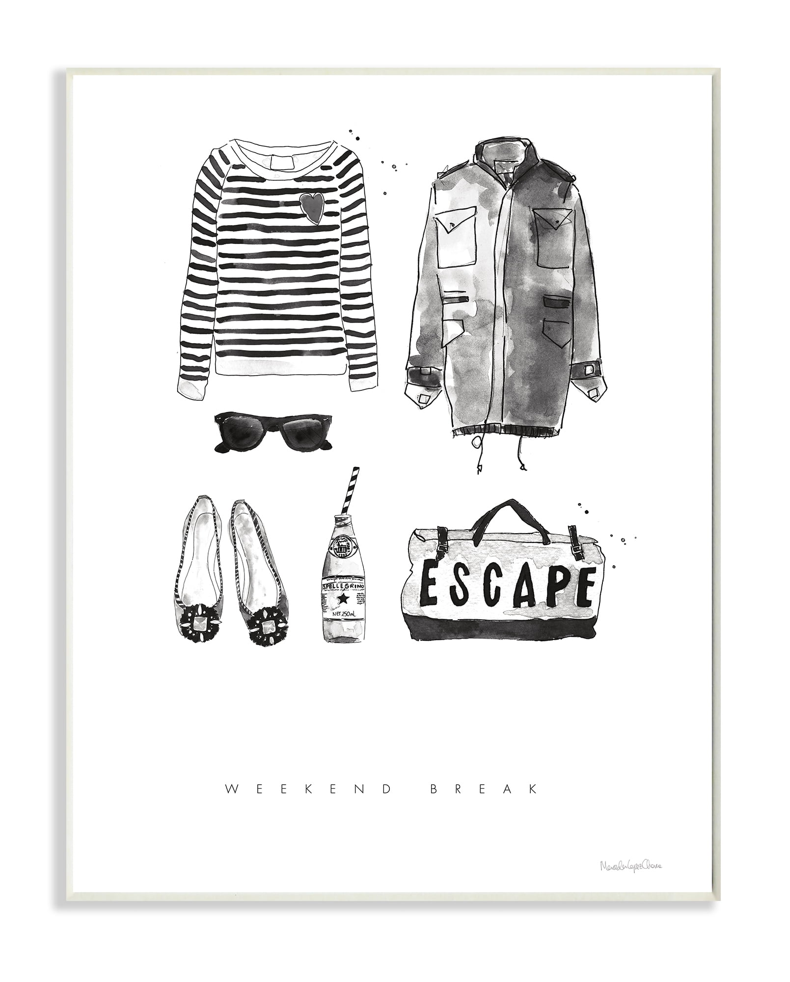 Stupell Industries Weekend Break Phrase Glam Fashion Mood Board Wall Plaque, 10 x 15, Design by Mercedes Lopez Charro