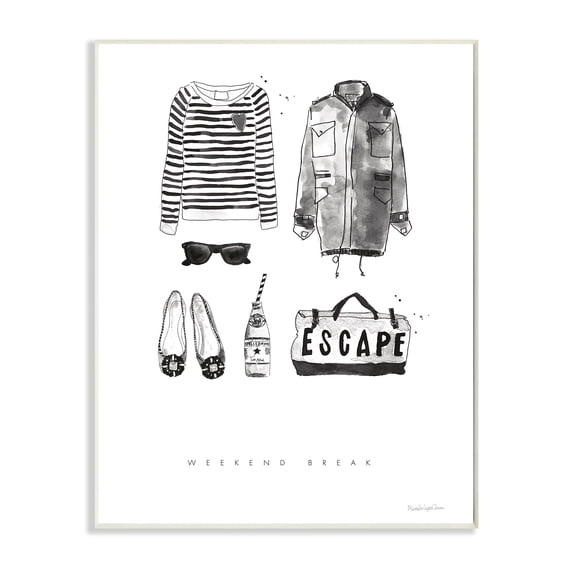 Stupell Industries Weekend Break Phrase Glam Fashion Mood Board Wall Plaque, 10 x 15, Design by Mercedes Lopez Charro