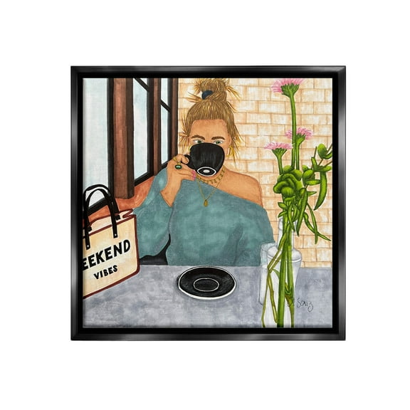Stupell Industries Weekend Vibes at Cafe Food & Beverage Painting Black Floater Framed Canvas Art Print Wall Art, 18 x 18
