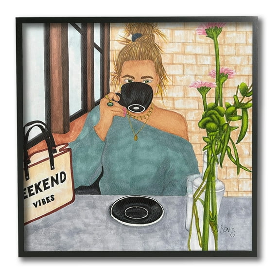 Stupell Industries Weekend Vibes at Cafe Food & Beverage Painting Black Framed Art Print Wall Art, 12 x 12