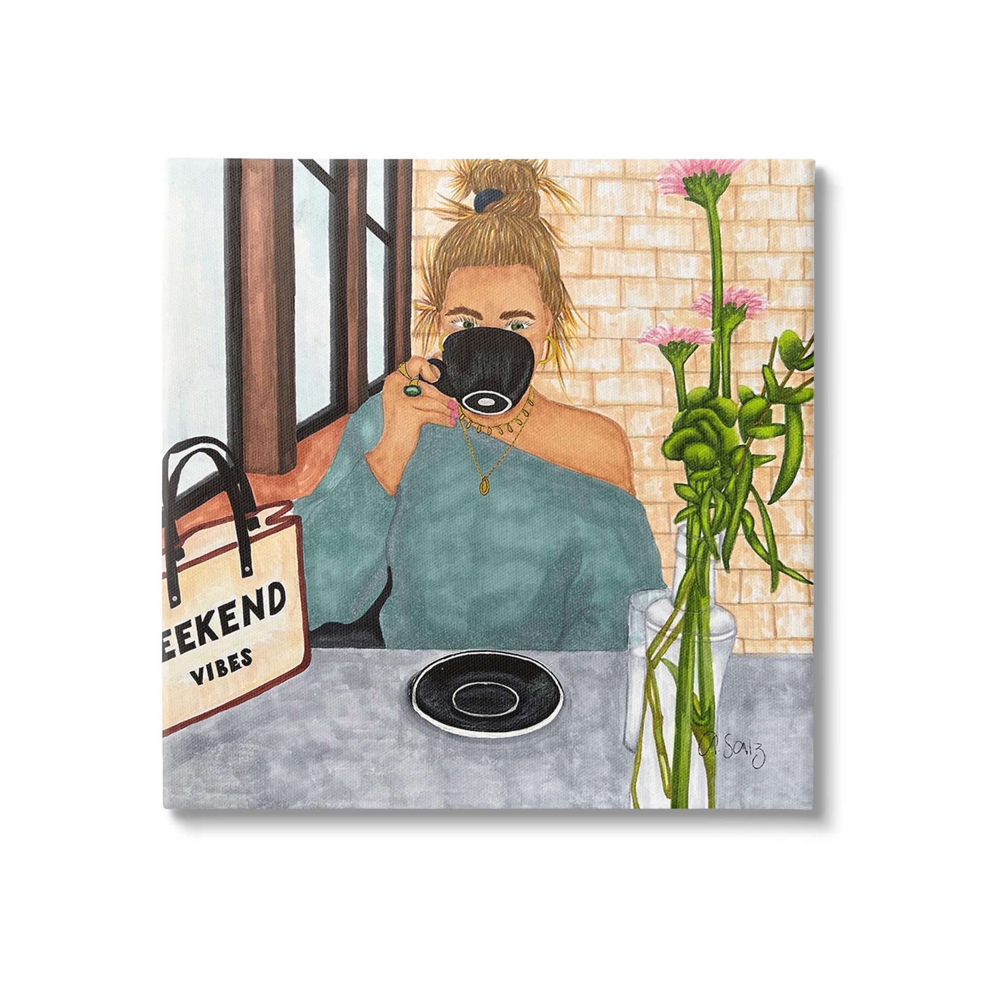 Stupell Industries Weekend Vibes at Cafe Food & Beverage Painting Gallery Wrapped Canvas Art Print Wall Art, 24 x 24