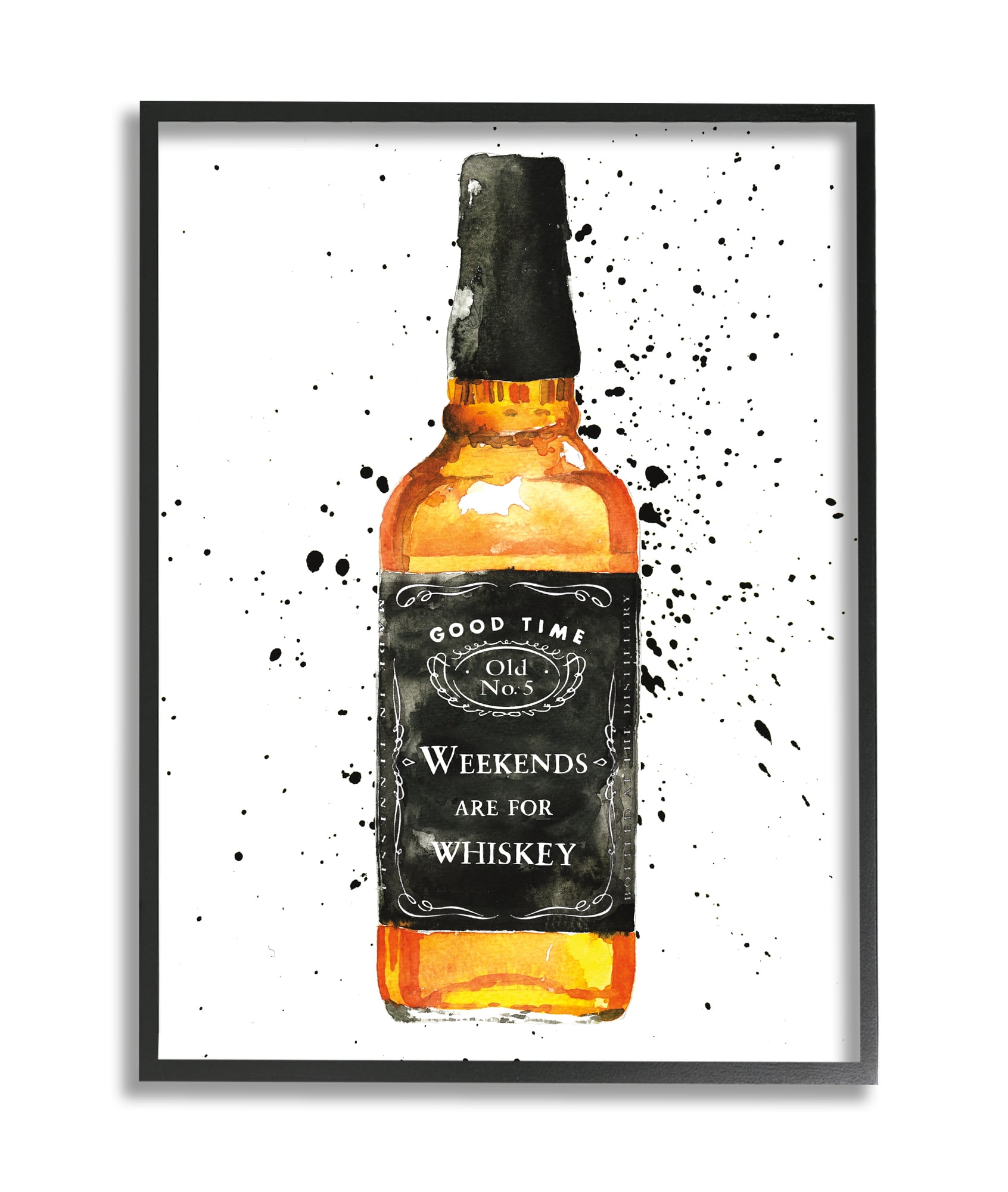 Stupell Industries Weekends Are For Whiskey Quote Liquor Bottle Black Framed, 11 x 14, Design by Mercedes Lopez Charro