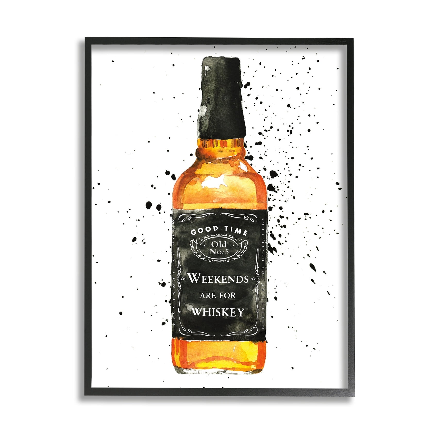 Stupell Industries Weekends Are For Whiskey Quote Liquor Bottle Black Framed, 24 x 30, Design by Mercedes Lopez Charro