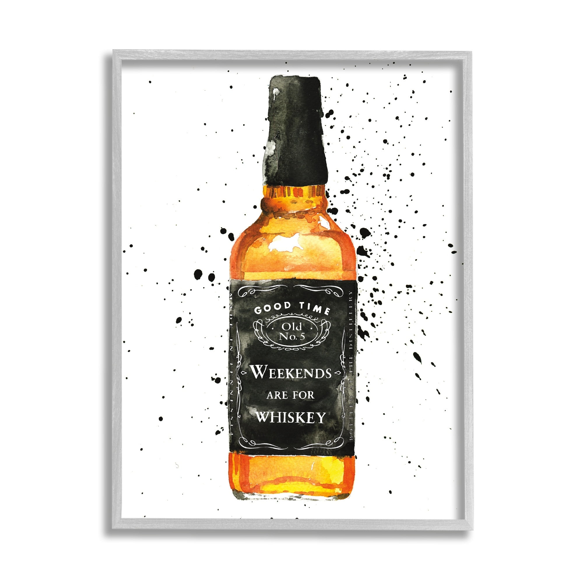 Stupell Industries Weekends Are For Whiskey Quote Liquor Bottle Grey Framed, 16 x 20, Design by Mercedes Lopez Charro