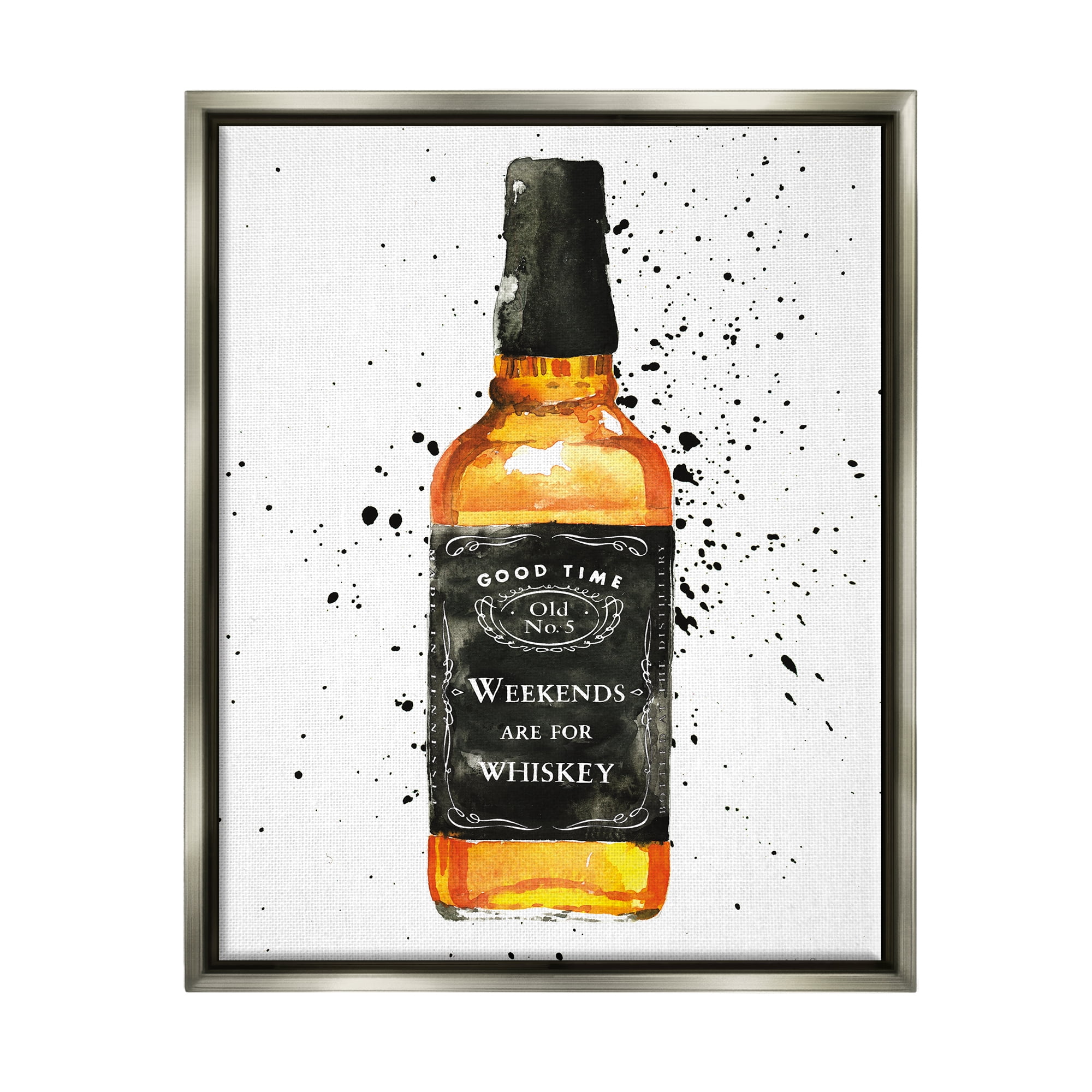 Stupell Industries Weekends Are For Whiskey Quote Liquor Bottle Luster Gray Framed Floating Canvas Wall Art, 24x30, by Mercedes Lopez Charro