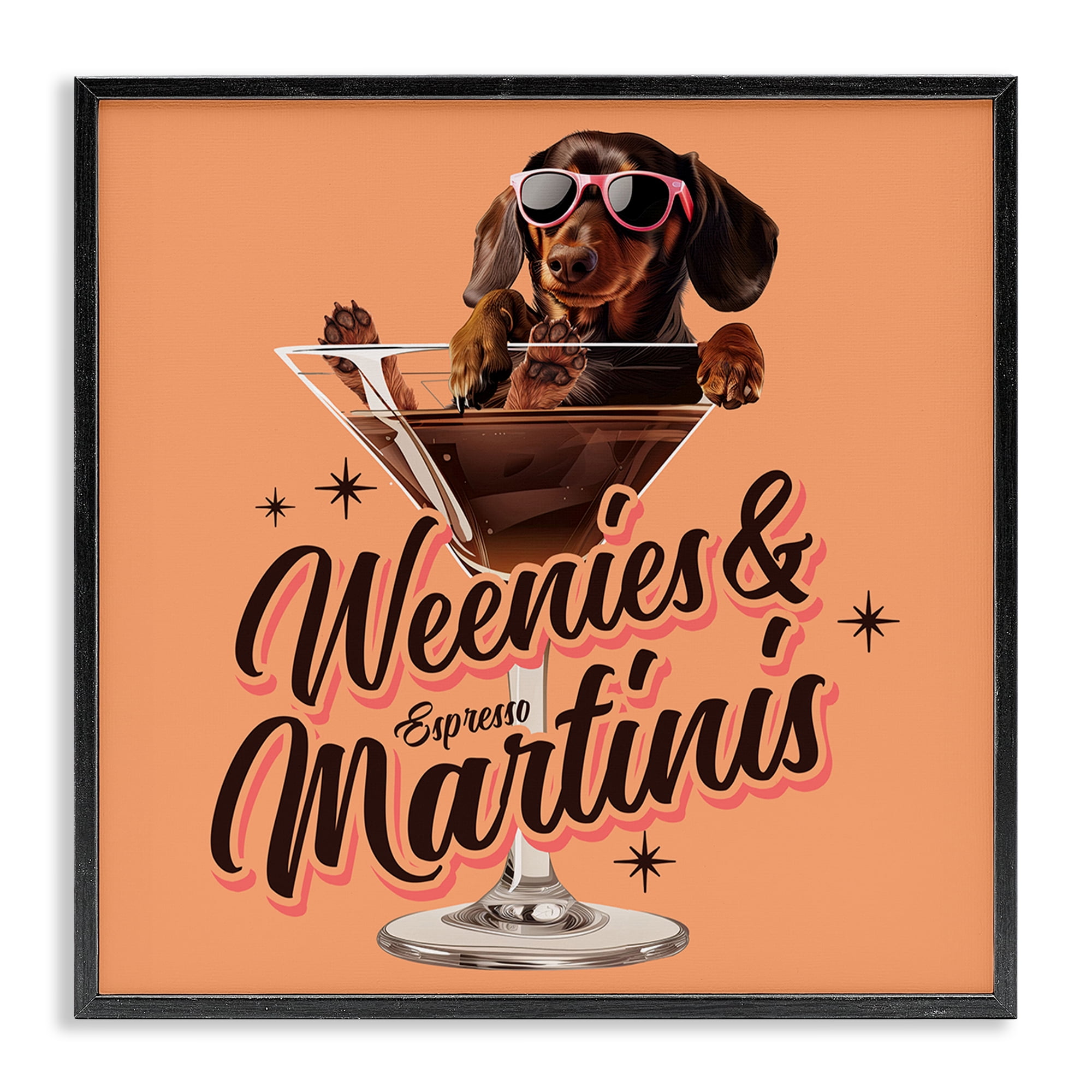 Stupell Industries Weenie's & Espresso Martinis Animals Painting Black Framed Art Print Wall Art, 12 x 12