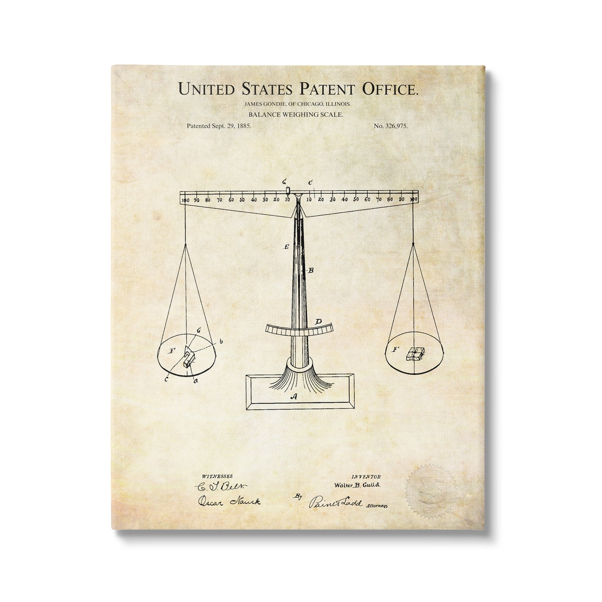 Stupell Industries Weighing Scale Blueprint Diagram Vintage Patent Design Canvas Wall Art, 36 x 48, Design by Karl Hronek