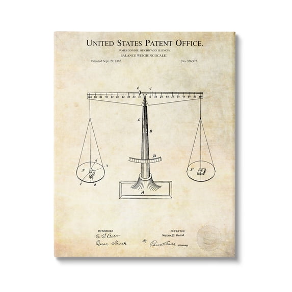 Stupell Industries Weighing Scale Blueprint Diagram Vintage Patent Design Canvas Wall Art, 36 x 48, Design by Karl Hronek