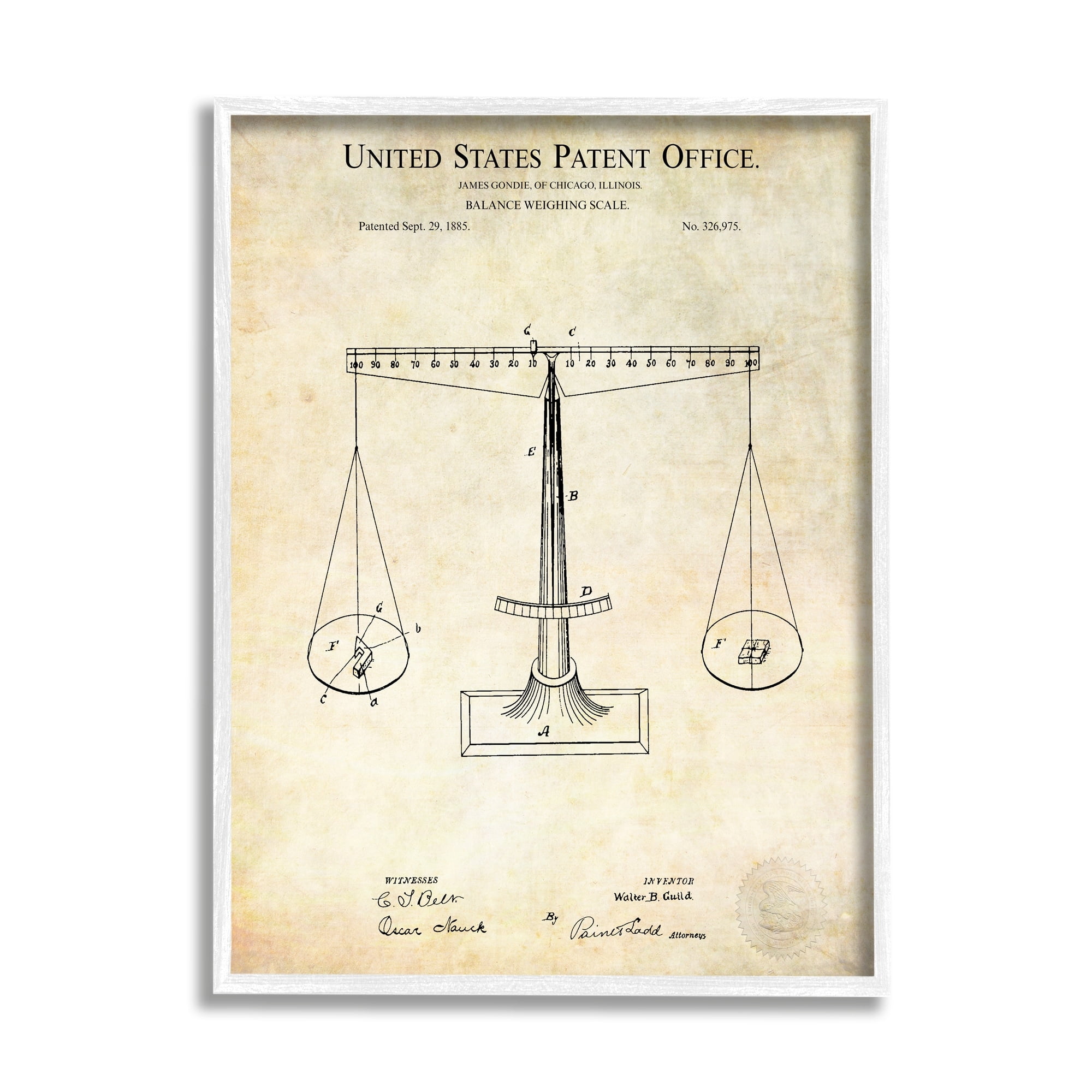 Stupell Industries Weighing Scale Blueprint Diagram Vintage Patent Design Framed Wall Art, 11 x 14, Design by Karl Hronek