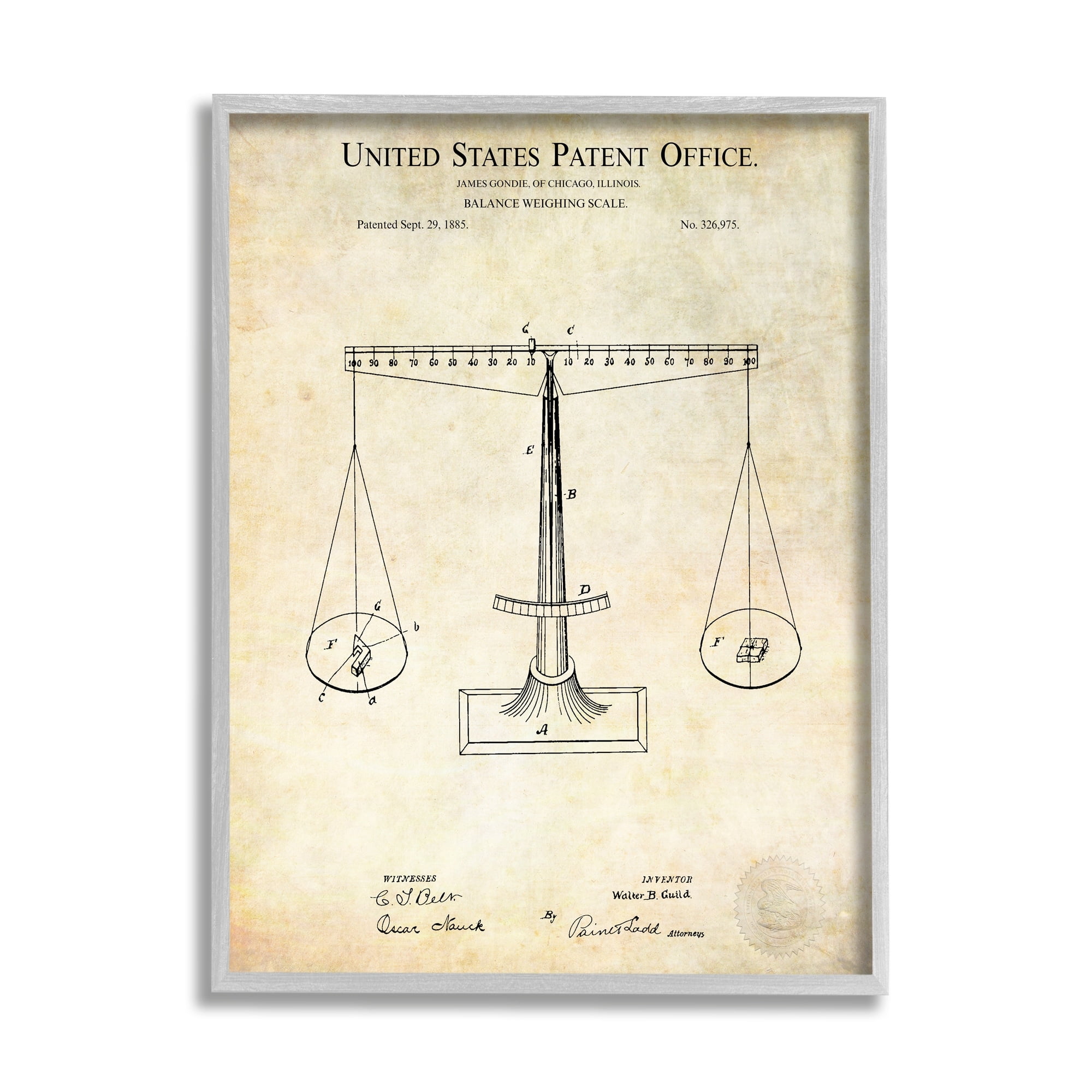 Stupell Industries Weighing Scale Blueprint Diagram Vintage Patent Design Framed Wall Art, 16 x 20, Design by Karl Hronek