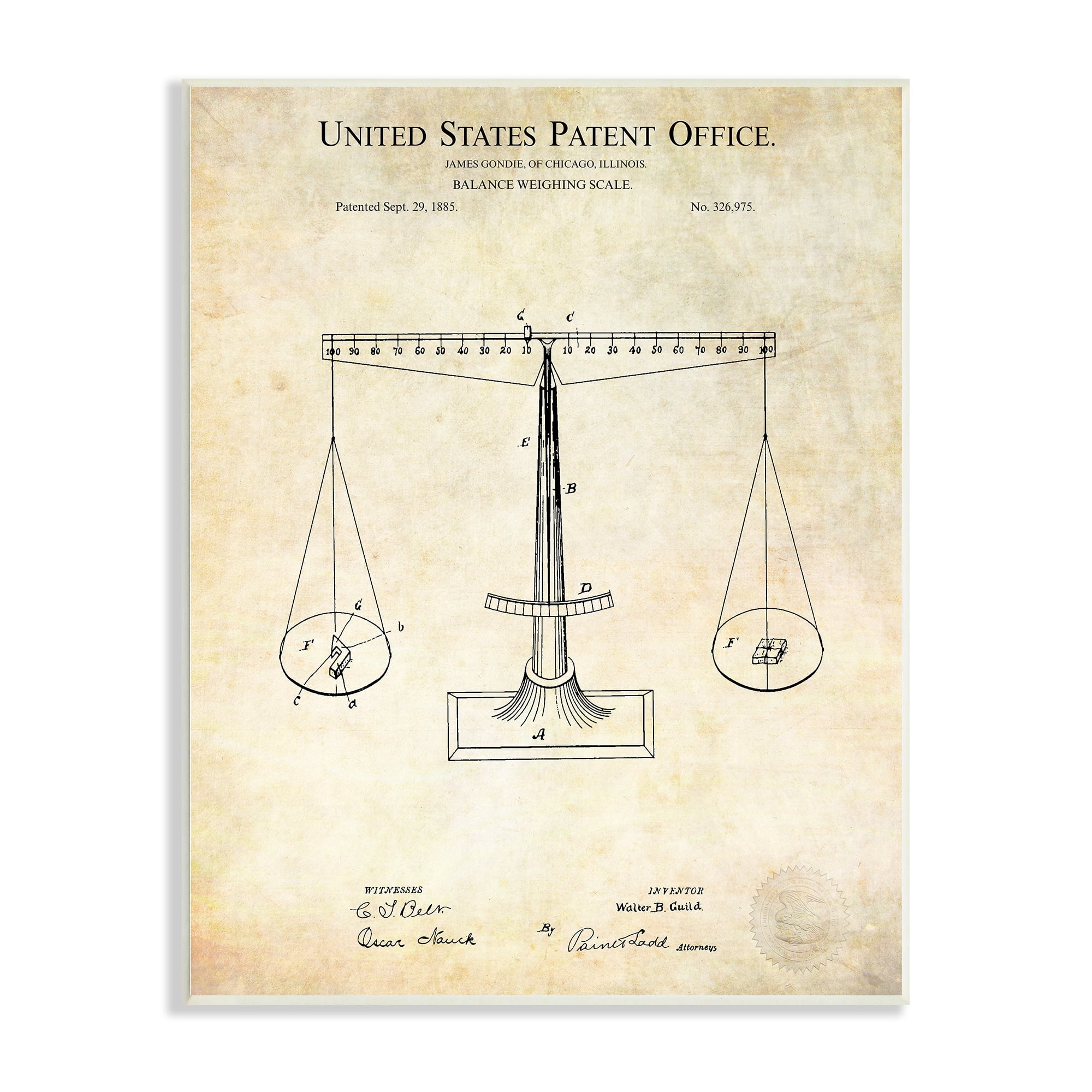Stupell Industries Weighing Scale Blueprint Diagram Vintage Patent Design Wood Wall Art, 10 x 15, Design by Karl Hronek