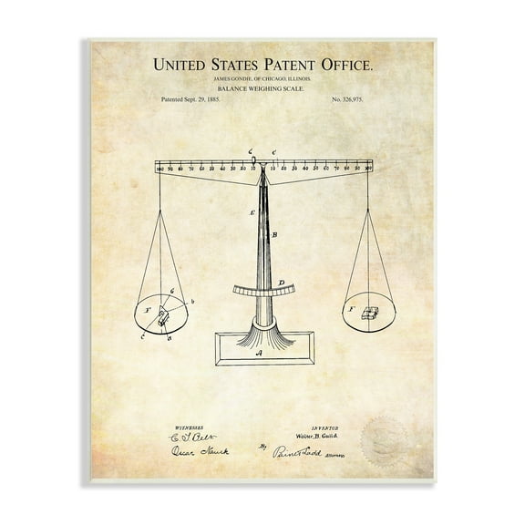 Stupell Industries Weighing Scale Blueprint Diagram Vintage Patent Design Wood Wall Art, 10 x 15, Design by Karl Hronek