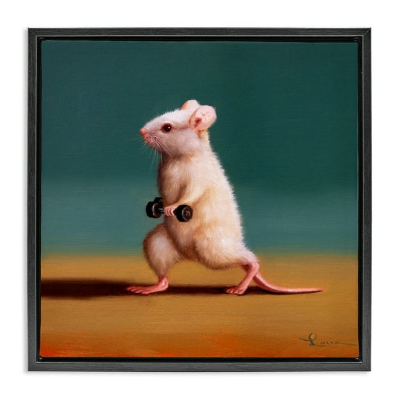 Stupell Industries Weight Exercising Mouse Animals Painting Black Floater Framed Canvas Art Print Wall Art, 18 x 18