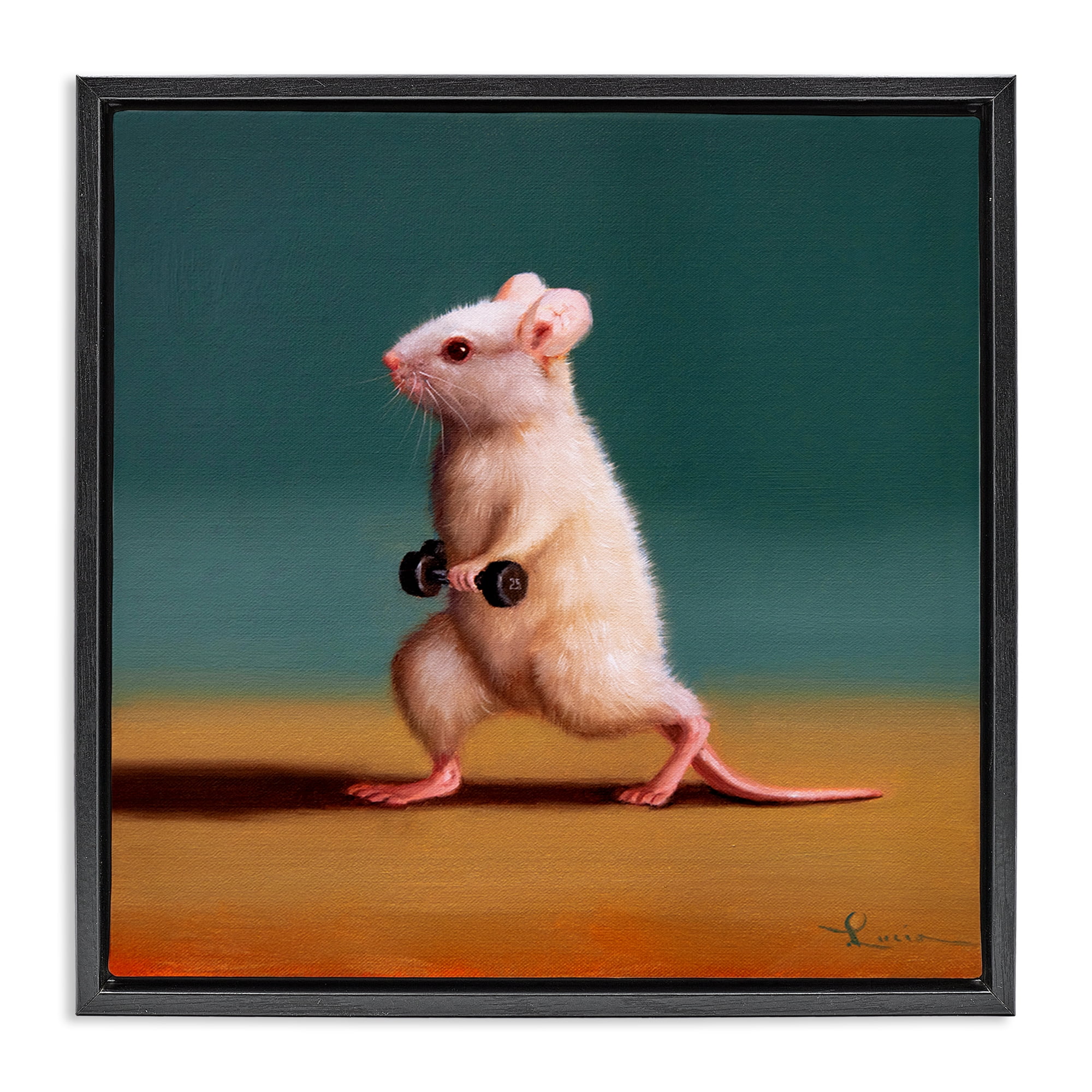 Stupell Industries Weight Exercising Mouse Animals Painting Black Floater Framed Canvas Art Print Wall Art, 25 x 25