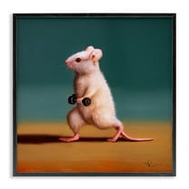Stupell Industries Weight Exercising Mouse Animals Painting Black Framed Art Print Wall Art, 12 x 12