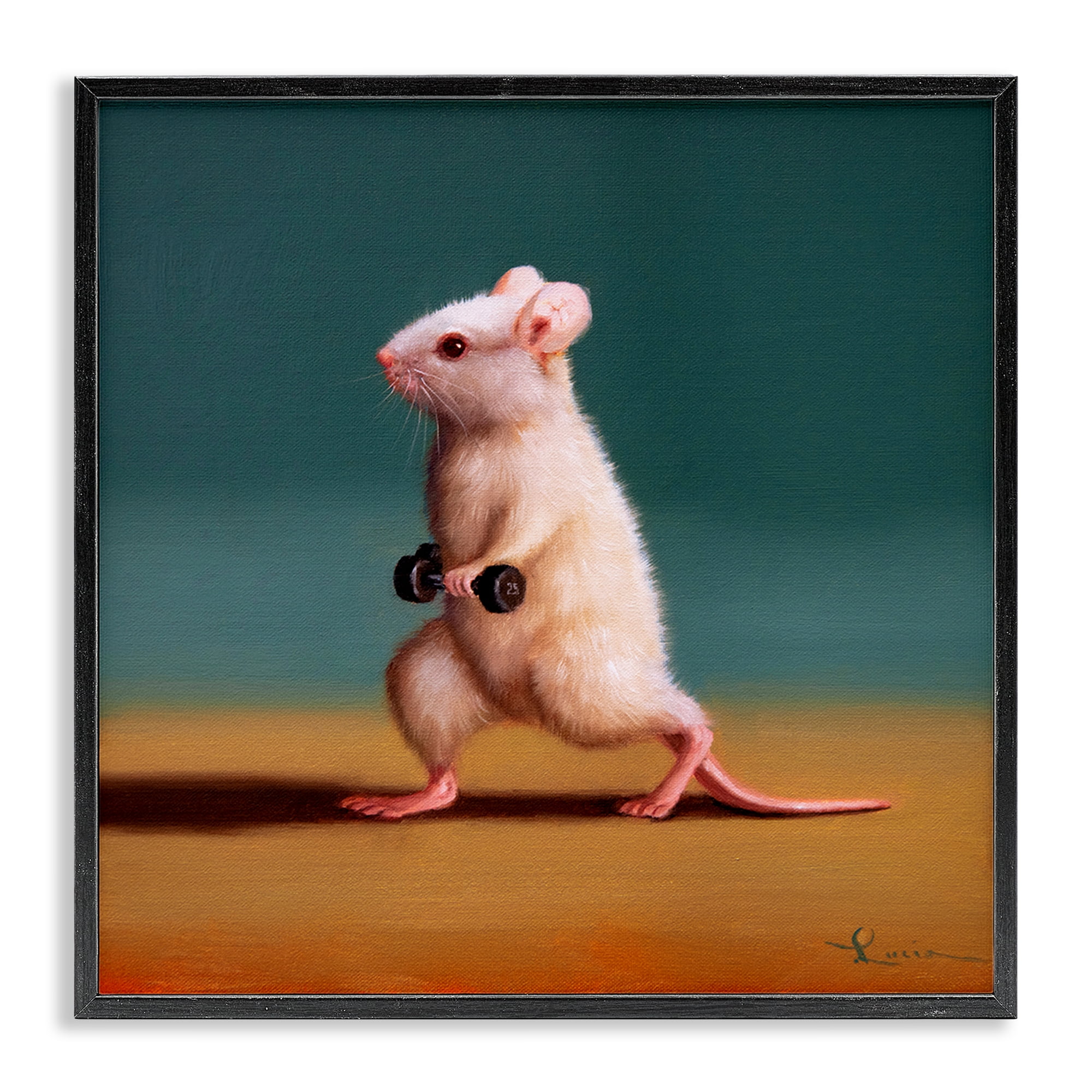Stupell Industries Weight Exercising Mouse Animals Painting Black Framed Art Print Wall Art, 17 x 17