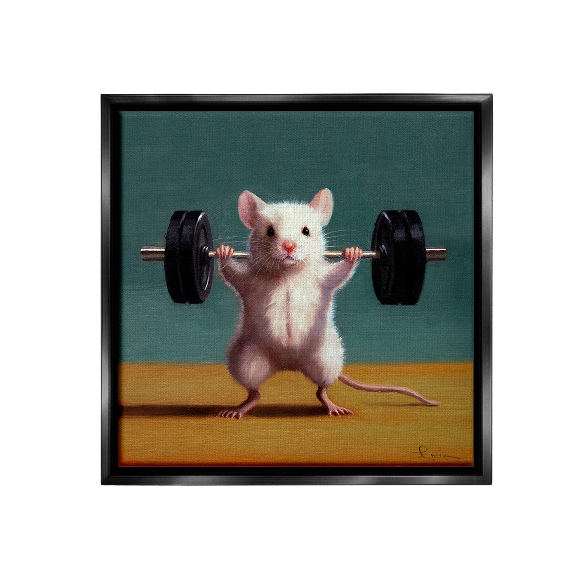 Stupell Industries Weight Lifting Mouse Animals & Insects Painting Black Floater Framed Canvas Art Print Wall Art, 25 x 25
