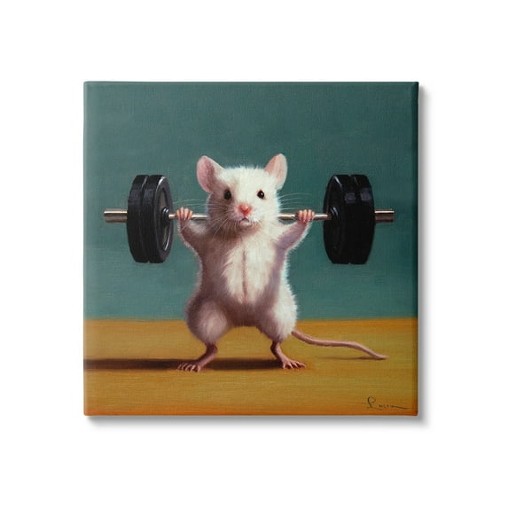 Stupell Industries Weight Lifting Mouse Animals & Insects Painting Gallery Wrapped Canvas Art Print Wall Art, 24 x 24