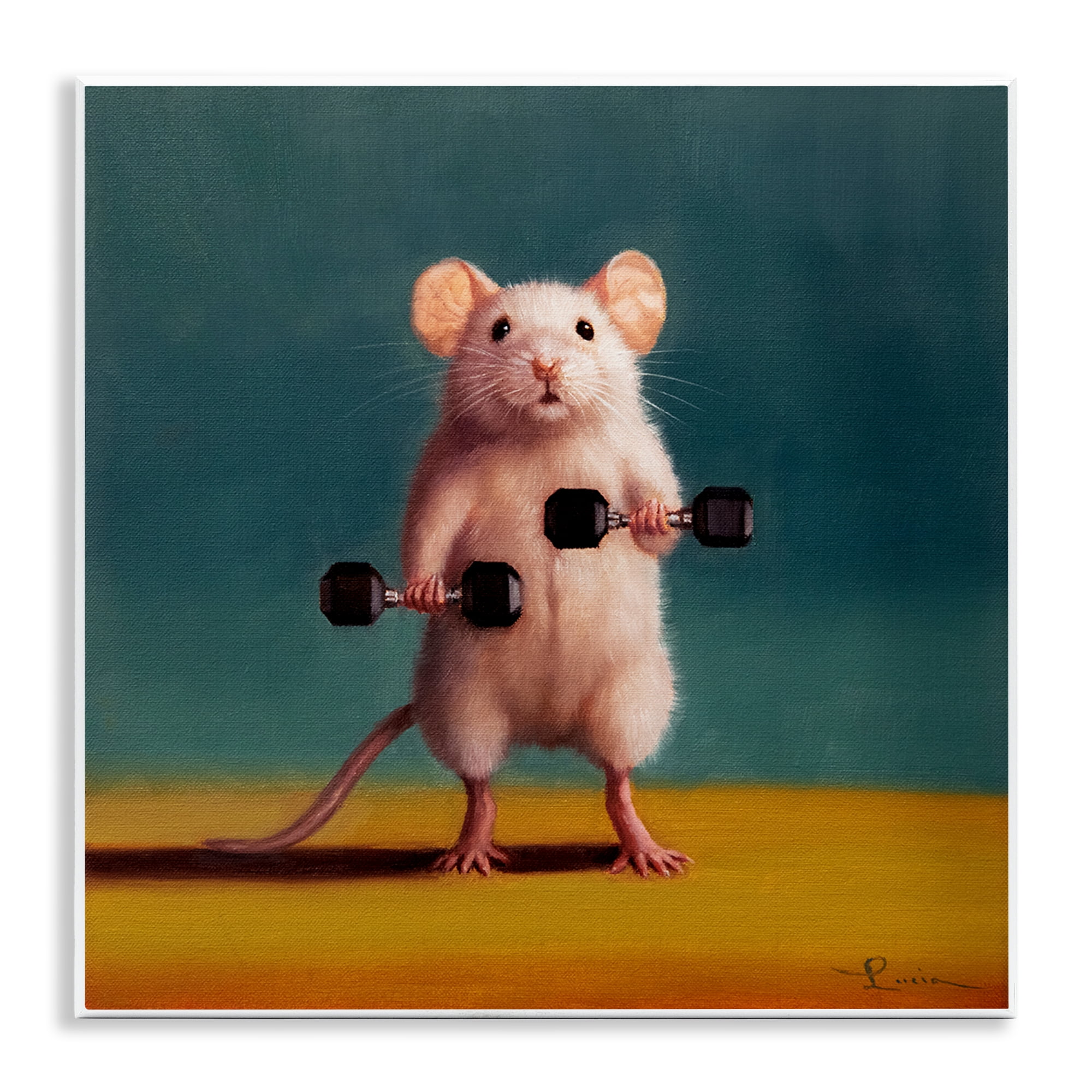 Stupell Industries Weight Lifting Mouse Animals Painting Unframed Art Print Wall Art, 12 x 12