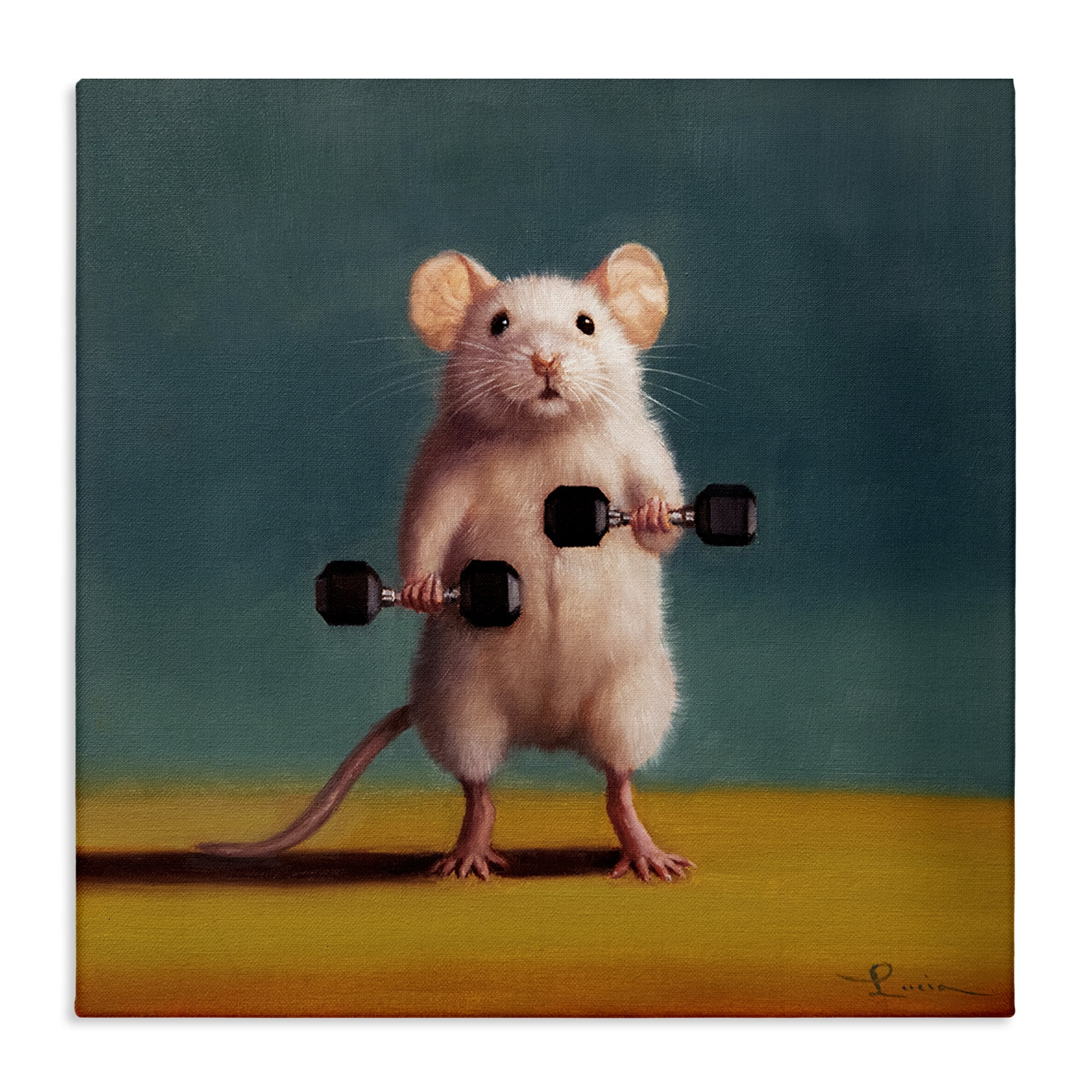 Stupell Industries Weight Lifting Mouse Animals Painting Wrapped Canvas Art Print Wall Art, 30 x 30