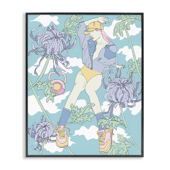 Stupell Industries Weight Trainer & Chrysanthemums People Painting Black Framed Art Print Wall Art, 24 x 30