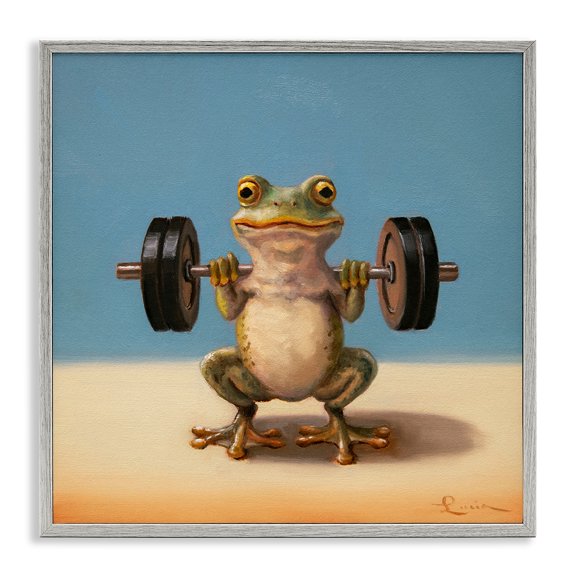 Stupell Industries Weightlifting Frog Training Sports & Sports Teams Painting Gray Framed Art Print Wall Art, 12 x 12
