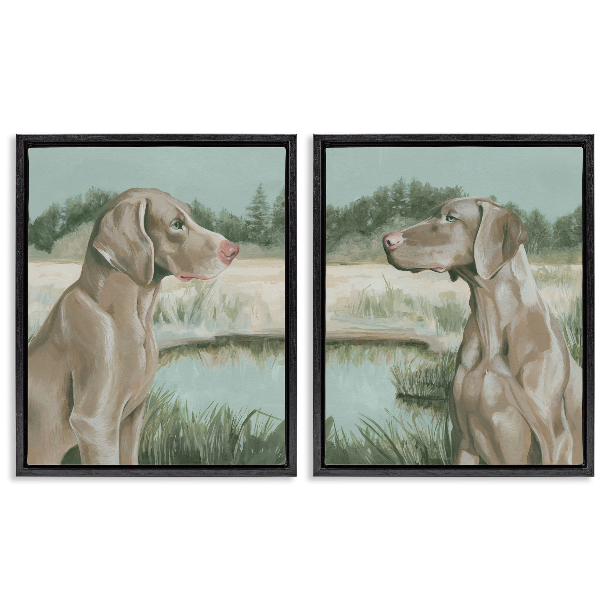 Stupell Industries Weimaraner Dog by Marsh Animals Painting Black Floater Framed Canvas Art Print Wall Art, 31 x 25, Set of 2