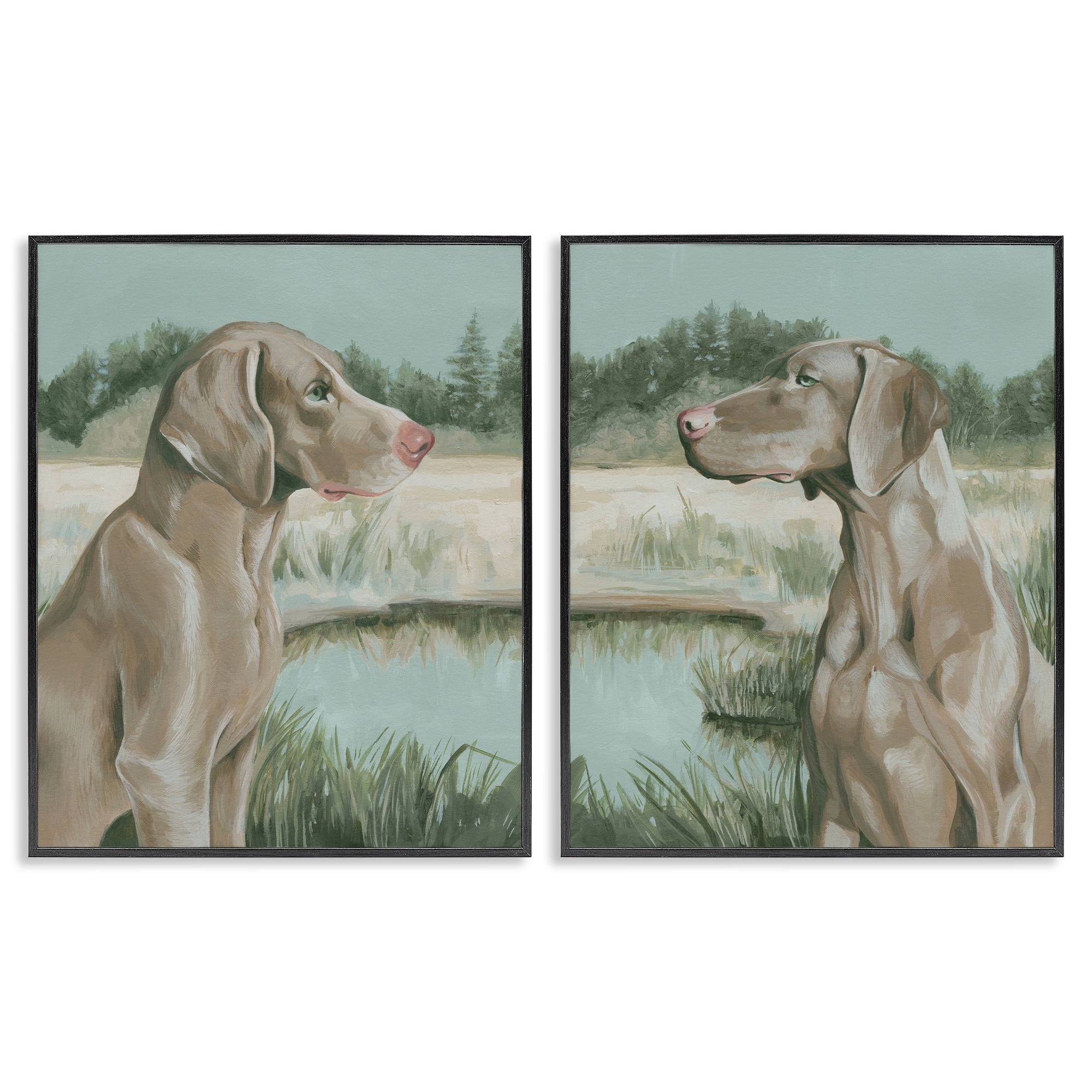 Stupell Industries Weimaraner Dog by Marsh Animals Painting Black Framed Art Print Wall Art, 24 x 30, Set of 2