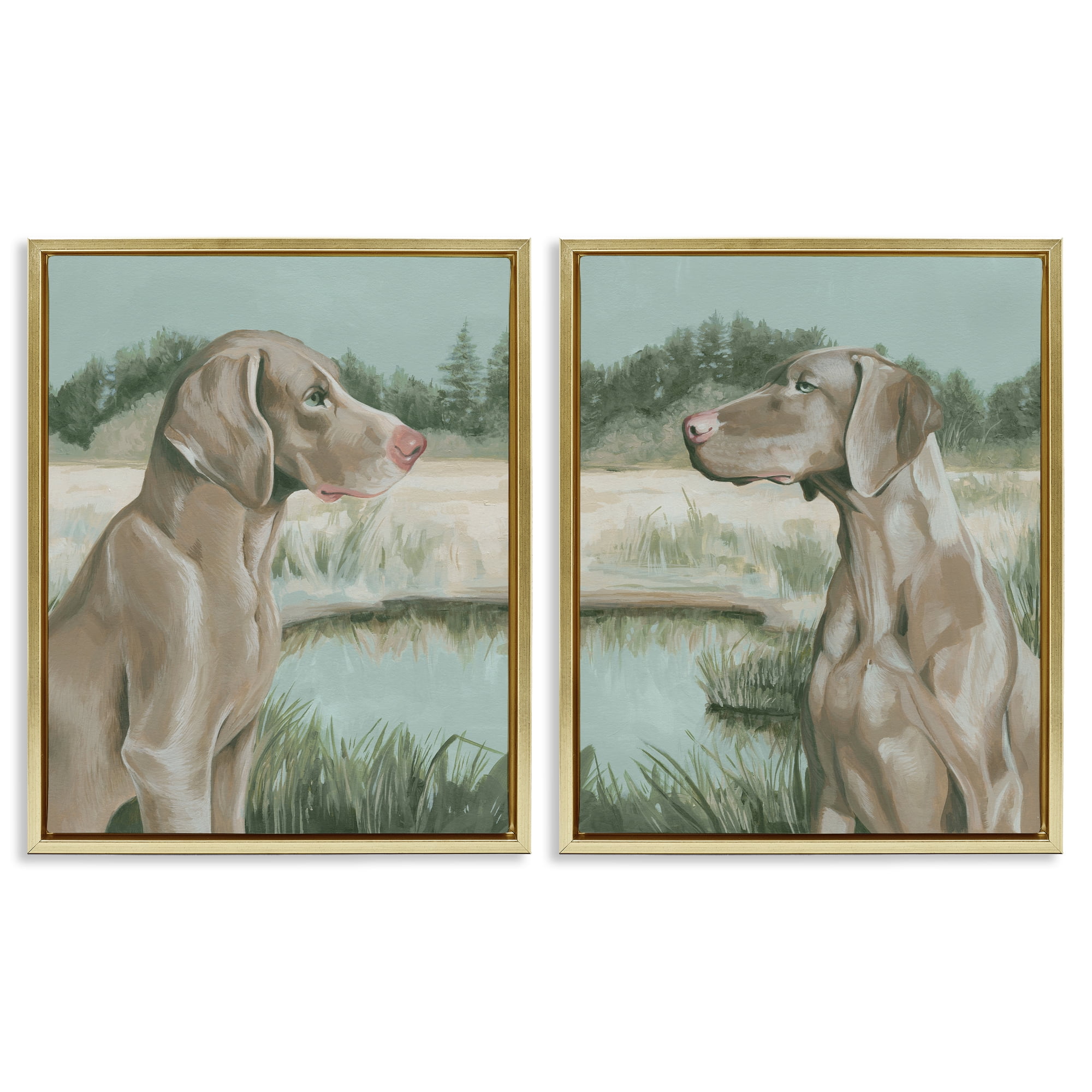 Stupell Industries Weimaraner Dog by Marsh Animals Painting Gold Floater Framed Canvas Art Print Wall Art, 31 x 25, Set of 2
