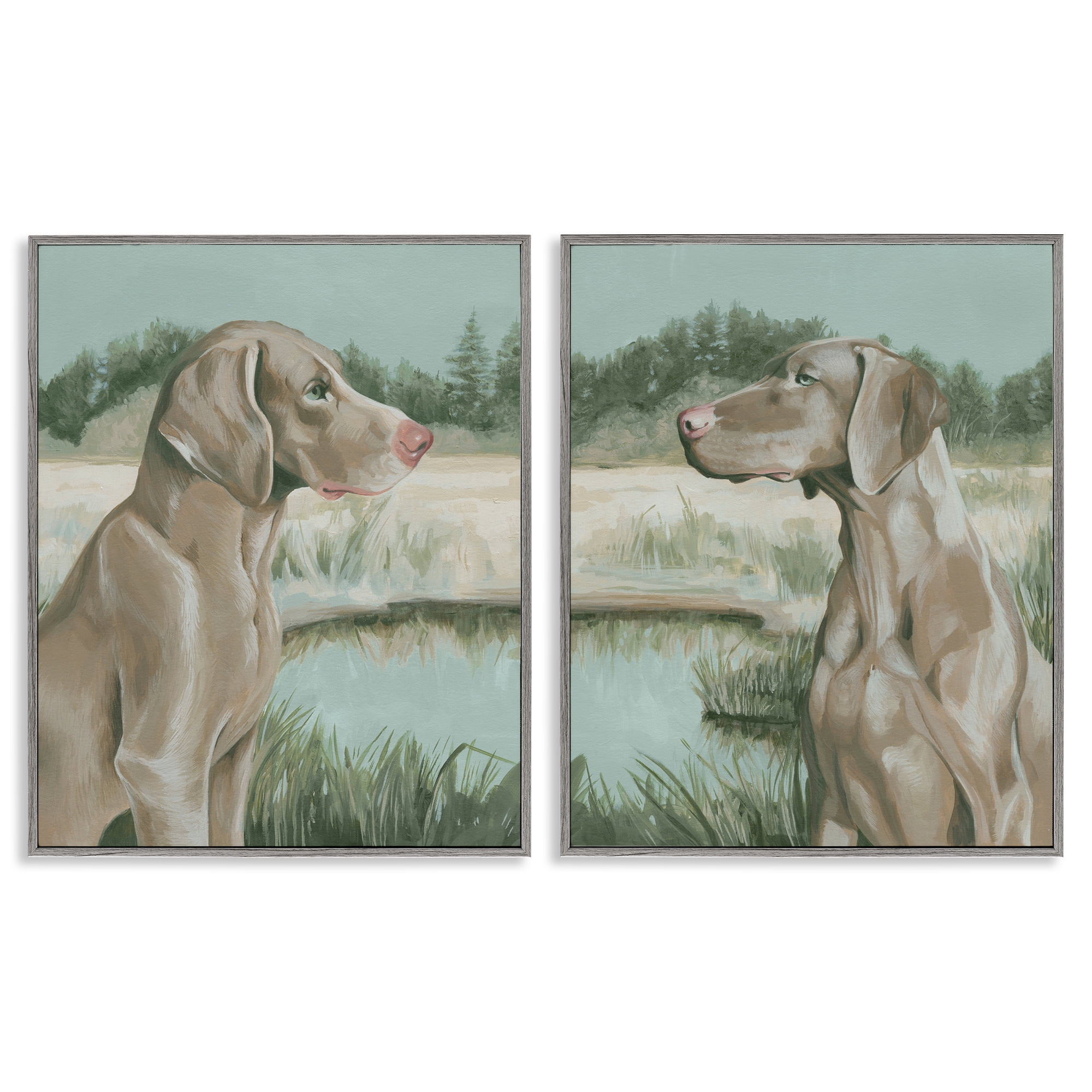 Stupell Industries Weimaraner Dog by Marsh Animals Painting Gray Framed Art Print Wall Art, 24 x 30, Set of 2