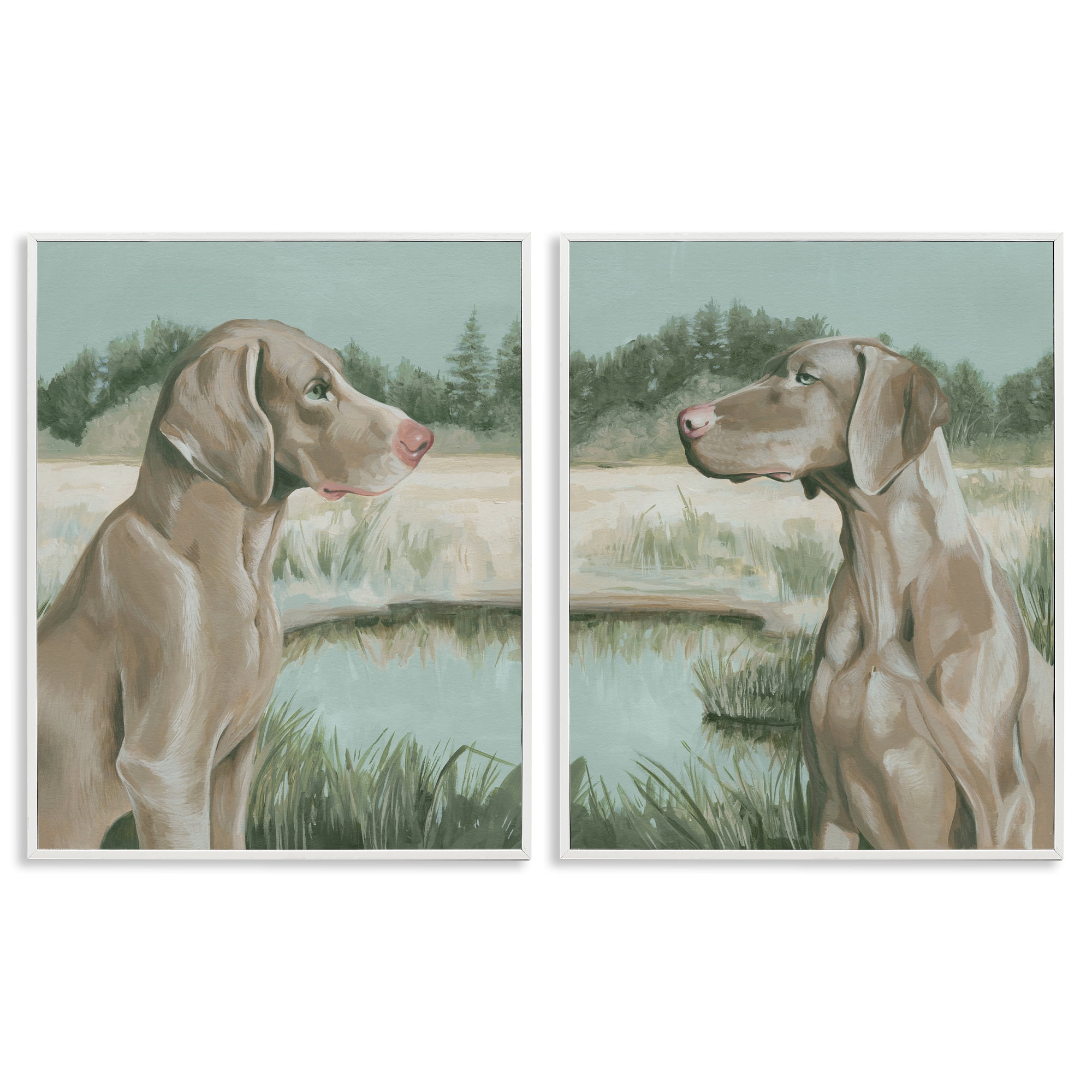 Stupell Industries Weimaraner Dog by Marsh Animals Painting White Framed Art Print Wall Art, 16 x 20, Set of 2