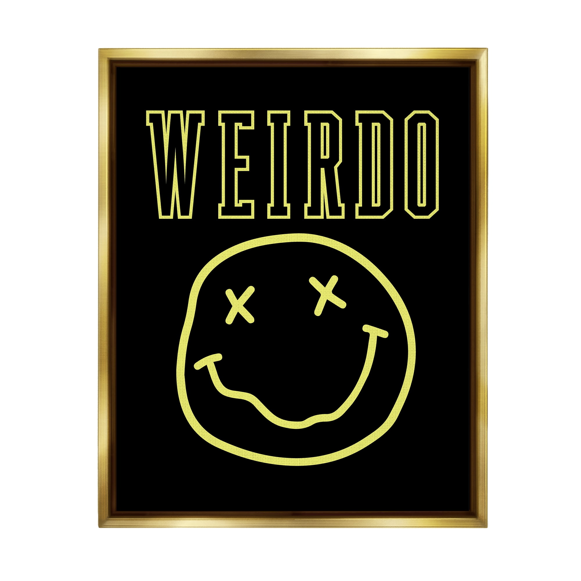Stupell Industries Weirdo Phrase with Smiley Abstract Painting Gold Floater Framed Canvas Art Print Wall Art, 17 x 21