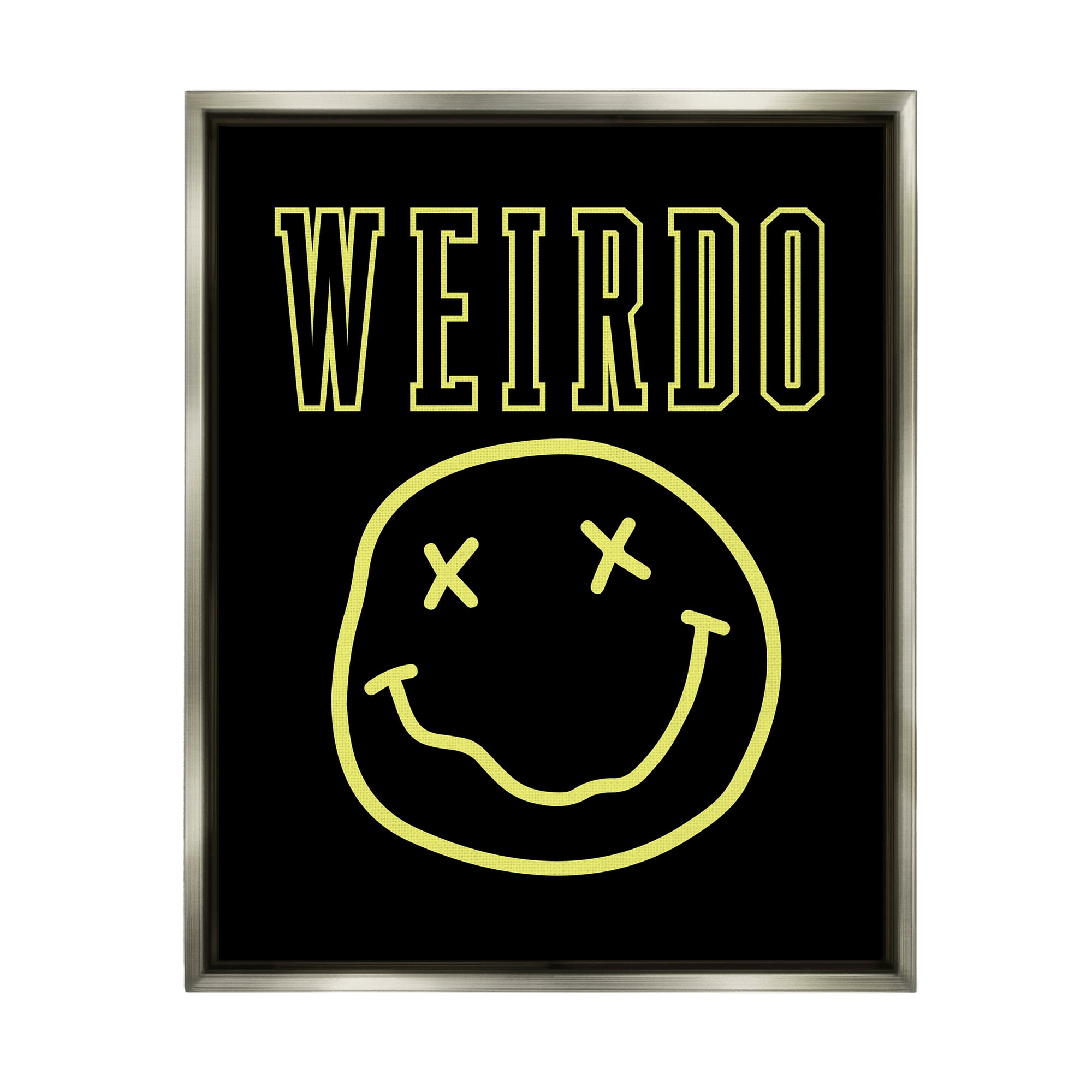 Stupell Industries Weirdo Phrase with Smiley Abstract Painting Gray Floater Framed Canvas Art Print Wall Art, 25 x 31