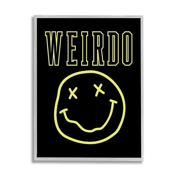 Stupell Industries Weirdo Phrase with Smiley Abstract Painting Gray Framed Art Print Wall Art, 24 x 30