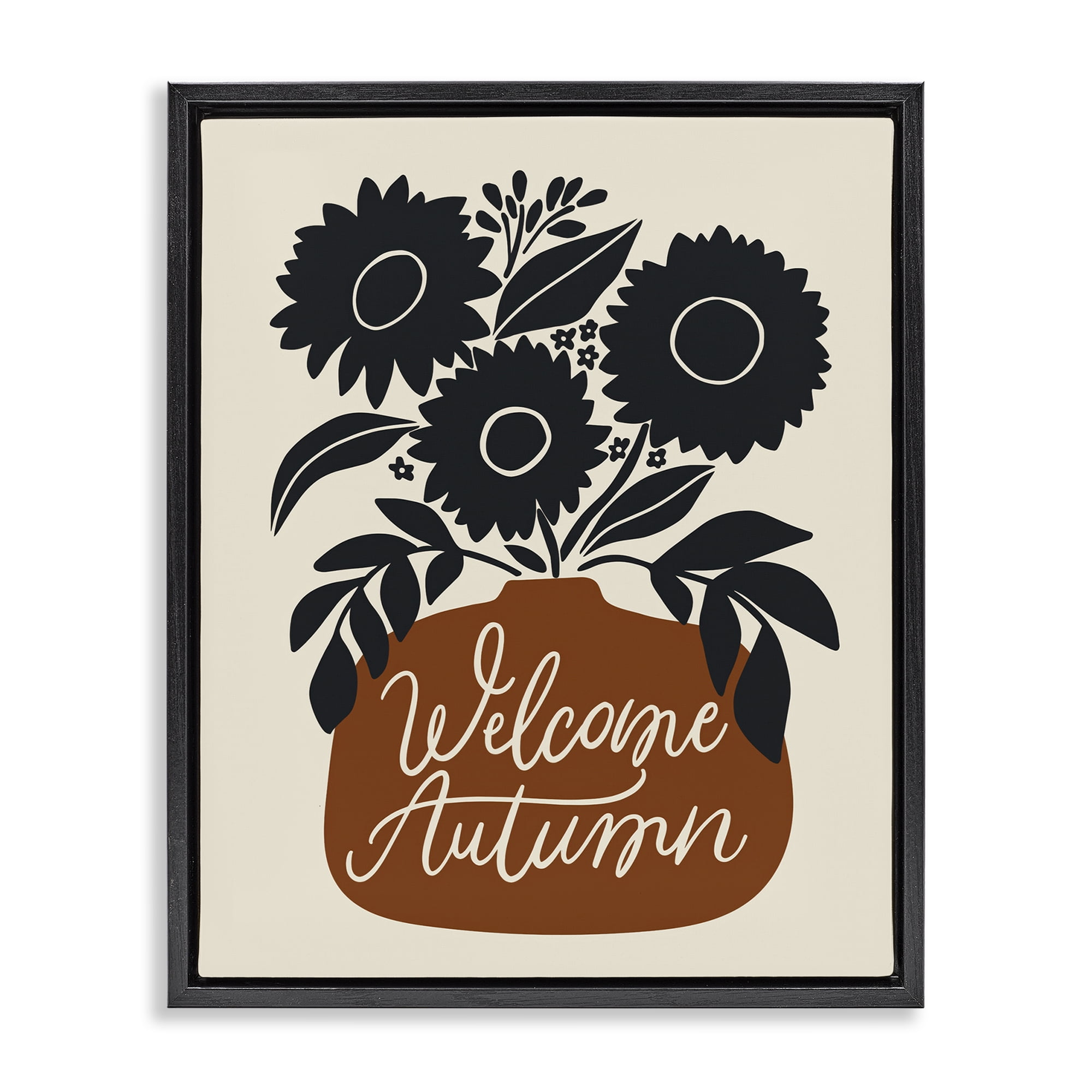 Stupell Industries Welcome Autumn Earthy Blooms Plants & Flowers Painting Black Floater Framed Canvas Art Print Wall Art, 25 x 31