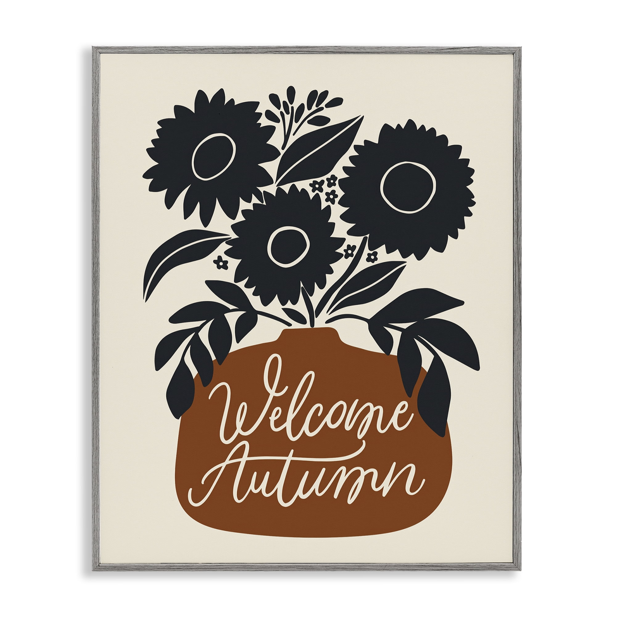 Stupell Industries Welcome Autumn Earthy Blooms Plants & Flowers Painting Gray Framed Art Print Wall Art, 11 x 14