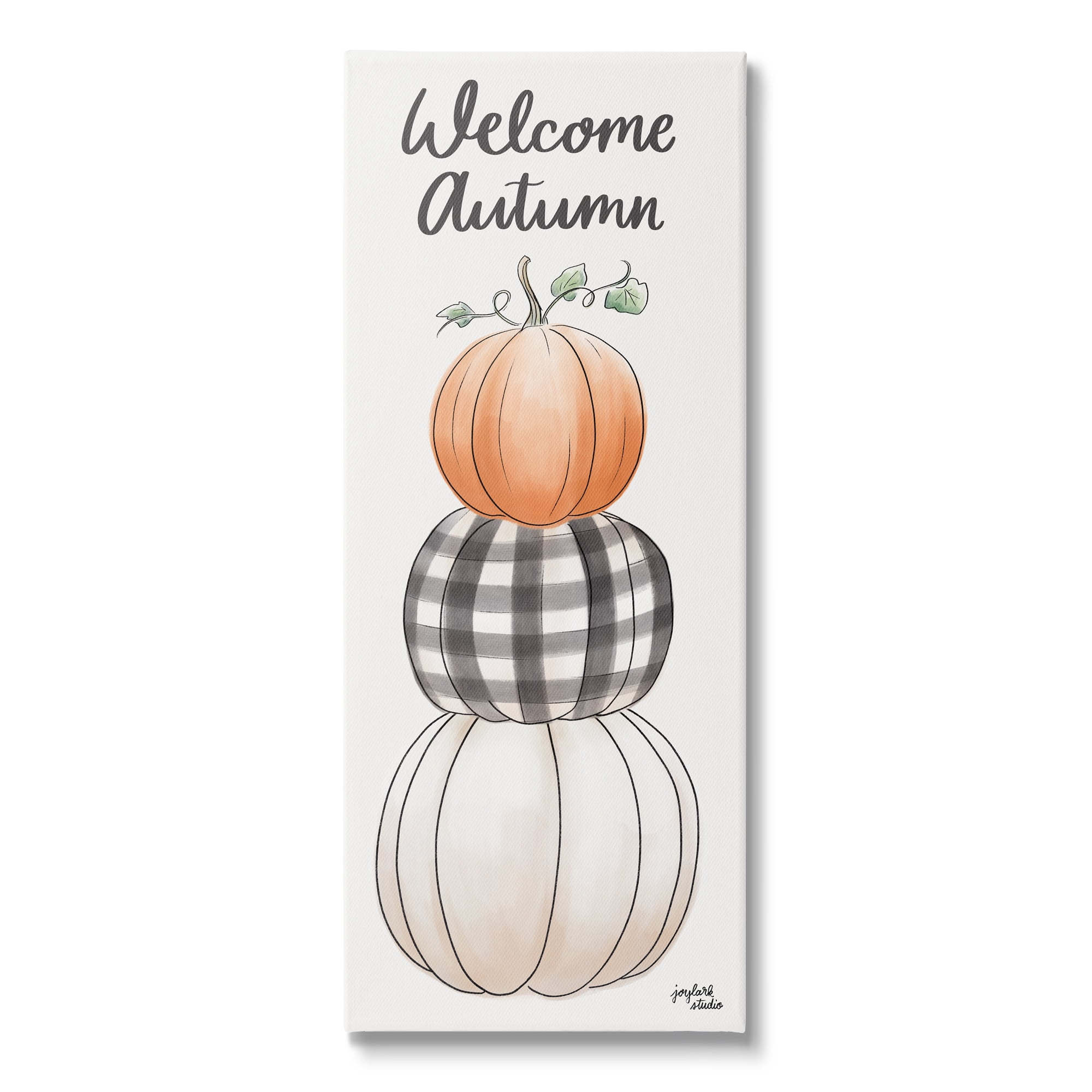 Stupell Industries Welcome Autumn Seasonal Tartan Pumpkin Patterns Graphic Art Gallery Wrapped Canvas Print Wall Art, Design by Jess Baskin
