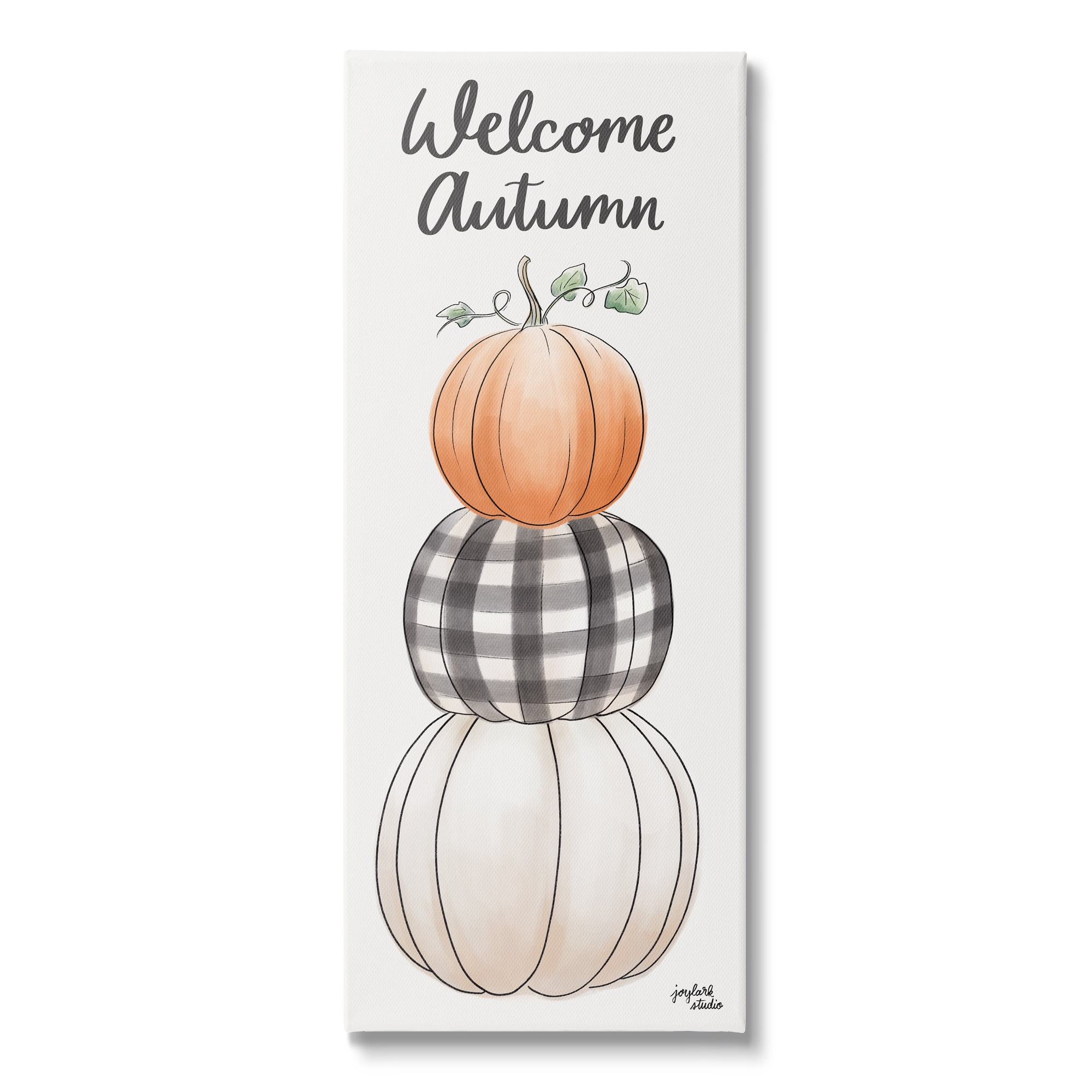 Stupell Industries Welcome Autumn Seasonal Tartan Pumpkin Patterns Graphic Art Gallery Wrapped Canvas Print Wall Art, Design by Jess Baskin