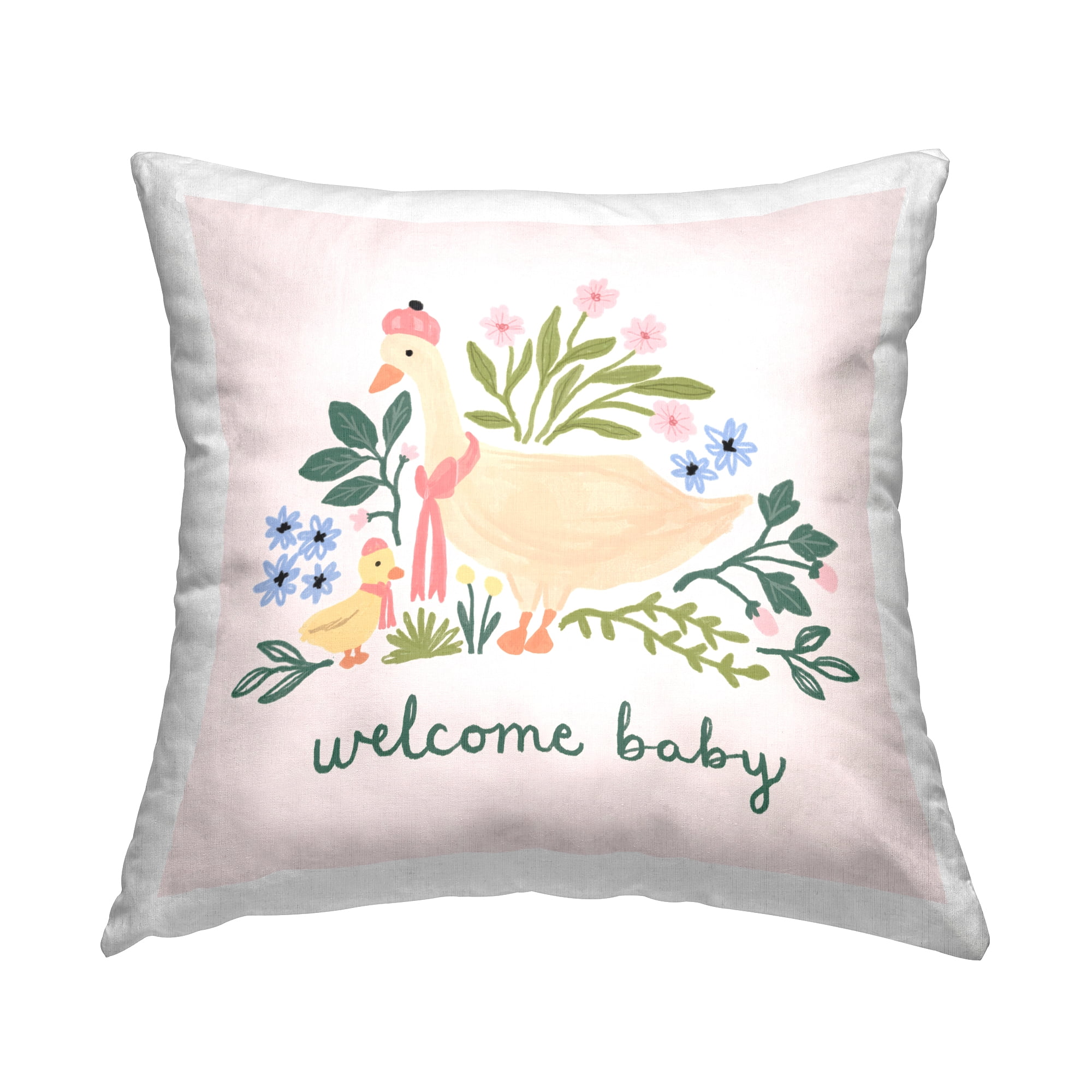 Stupell Industries Welcome Baby Floral Duck Decorative Printed Throw Pillow Design by Nina Muis Surface Design.