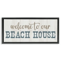 Stupell Industries Welcome Beach House Typography Painting Black Floater Framed Canvas Art Print Wall Art, 25 x 11