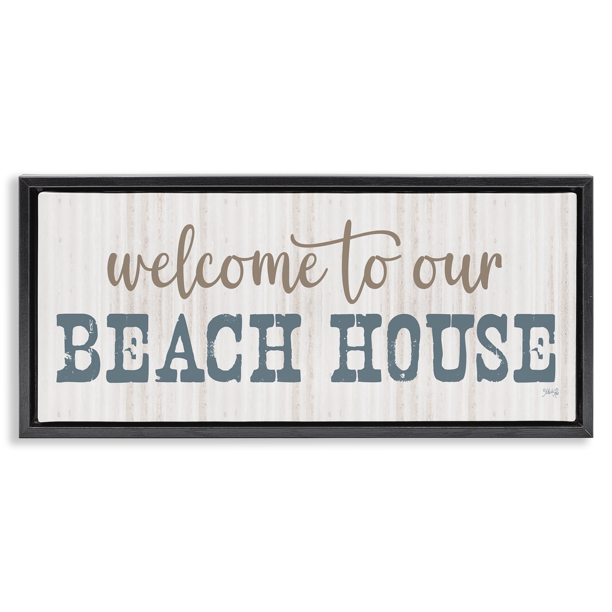 Stupell Industries Welcome Beach House Typography Painting Black Floater Framed Canvas Art Print Wall Art, 31 x 14