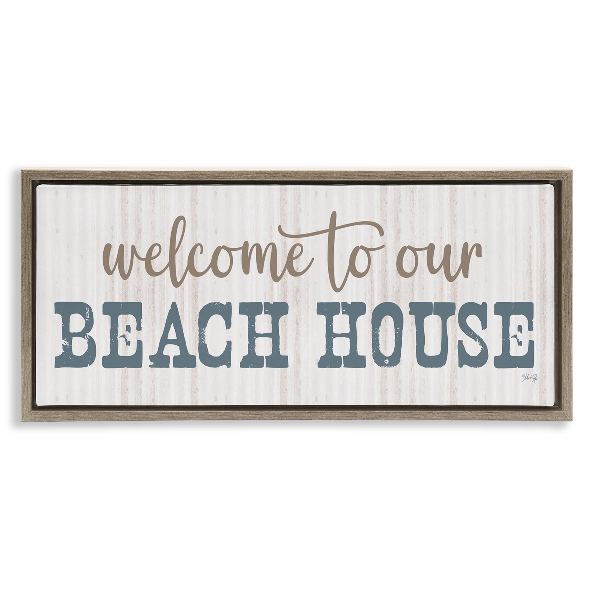 Stupell Industries Welcome Beach House Typography Painting Brown Floater Framed Canvas Art Print Wall Art, 25 x 11