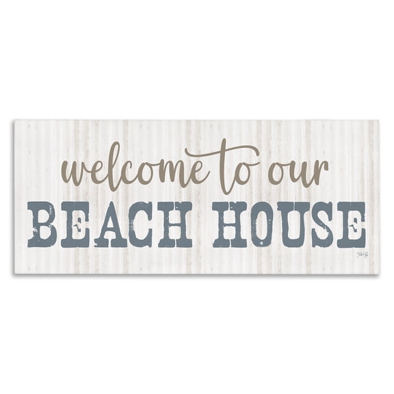 Stupell Industries Welcome Beach House Typography Painting Gallery Wrapped Canvas Art Print Wall Art, 40 x 17