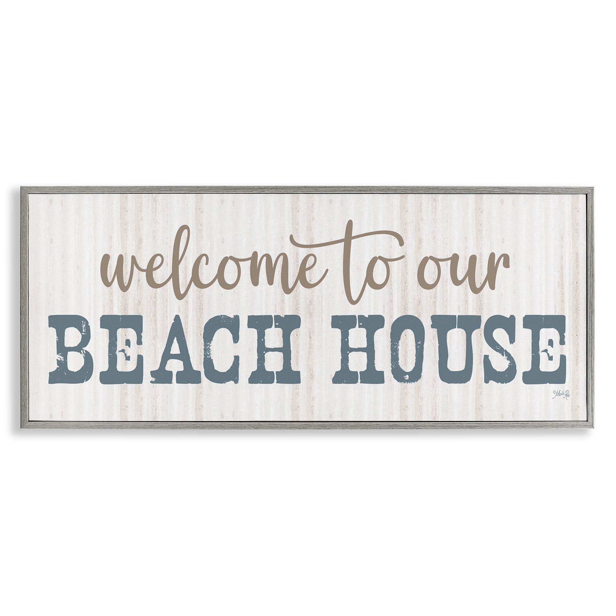 Stupell Industries Welcome Beach House Typography Painting Gray Framed Art Print Wall Art, 24 x 10