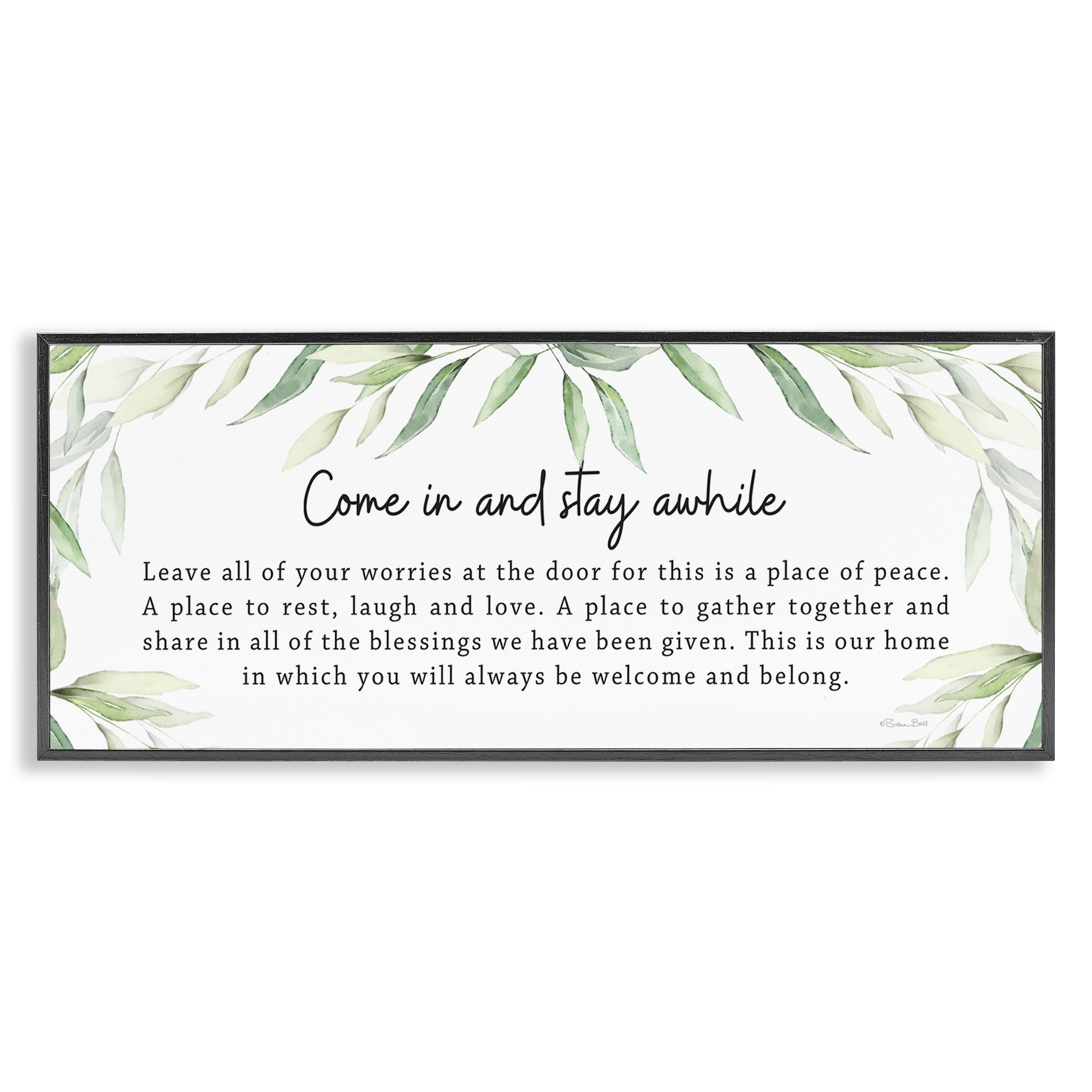 Stupell Industries Welcome & Belong Sentiment Plants & Flowers Painting Black Framed Art Print Wall Art, 24 x 10
