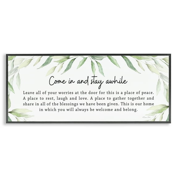Stupell Industries Welcome & Belong Sentiment Plants & Flowers Painting Black Framed Art Print Wall Art, 24 x 10