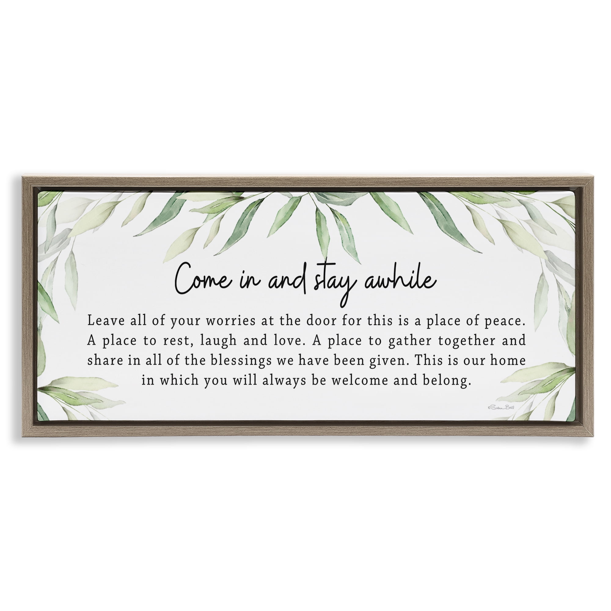 Stupell Industries Welcome & Belong Sentiment Plants & Flowers Painting Brown Floater Framed Canvas Art Print Wall Art, 25 x 11