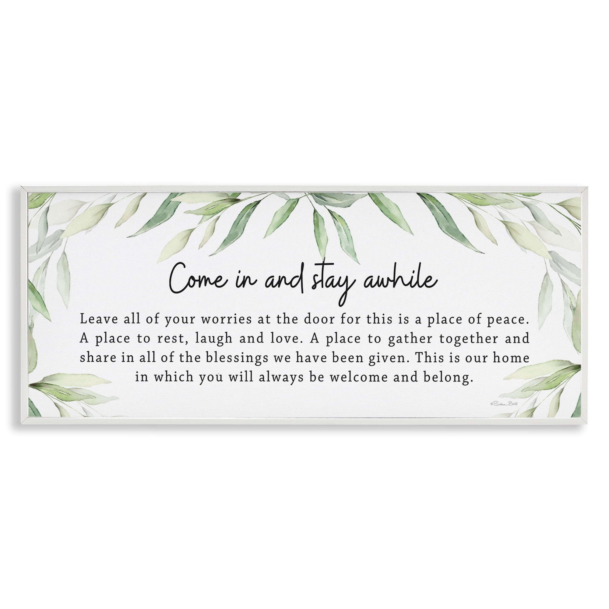 Stupell Industries Welcome & Belong Sentiment Plants & Flowers Painting White Framed Art Print Wall Art, 24 x 10