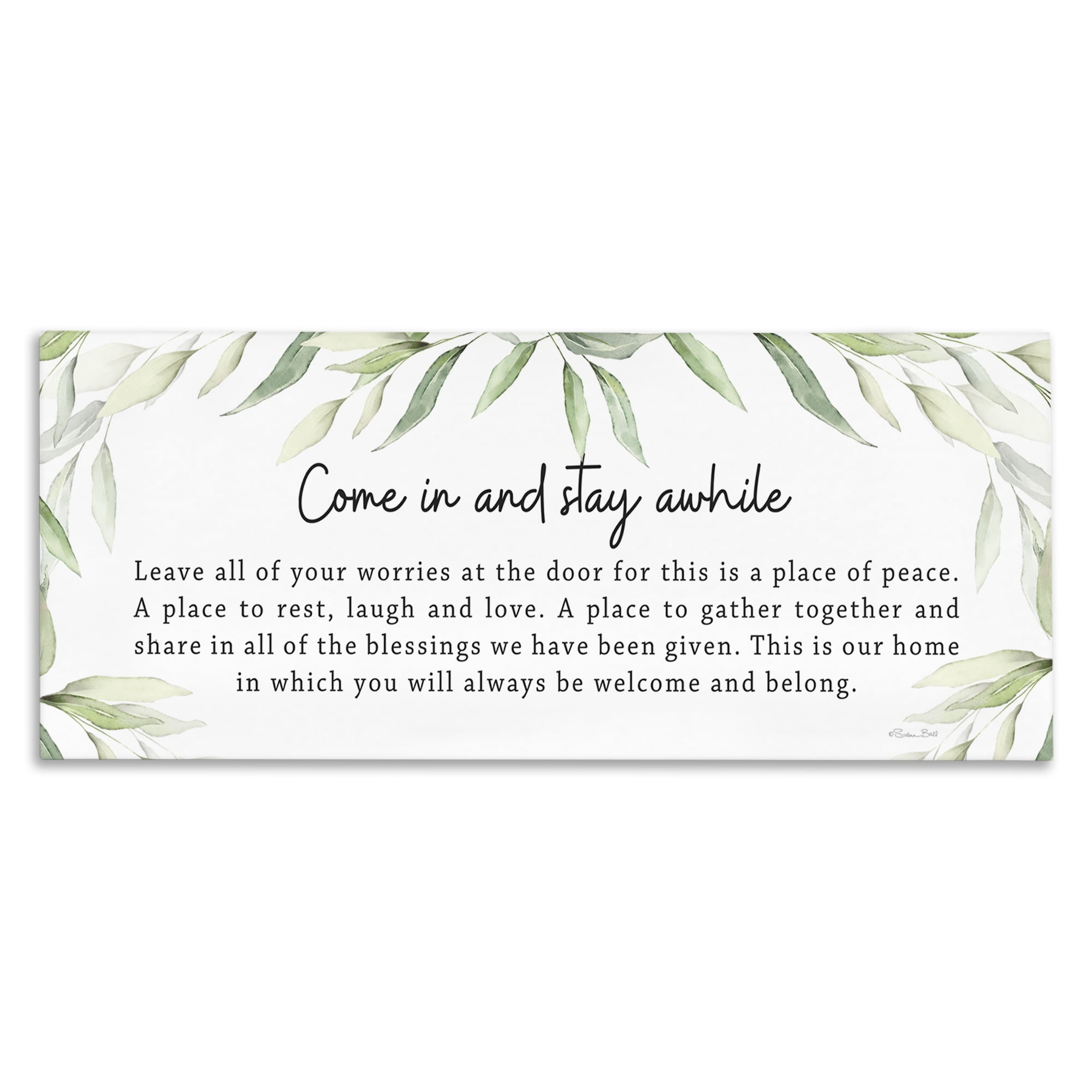 Stupell Industries Welcome & Belong Sentiment Plants & Flowers Painting Wrapped Canvas Art Print Wall Art, 30 x 13