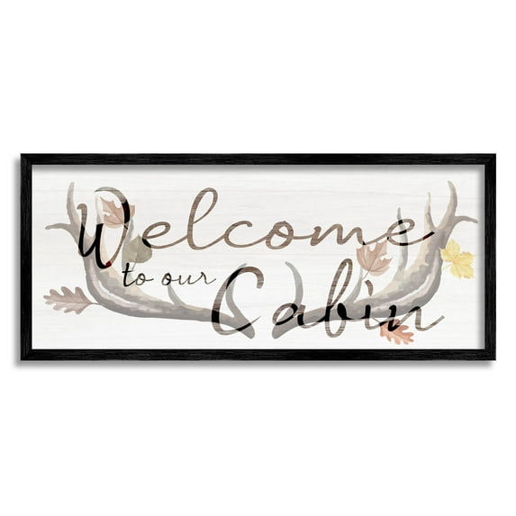 Stupell Industries Welcome Cabin Deer Antlers Graphic Art Black Framed Art Print Wall Art, Design by Lil' Rue